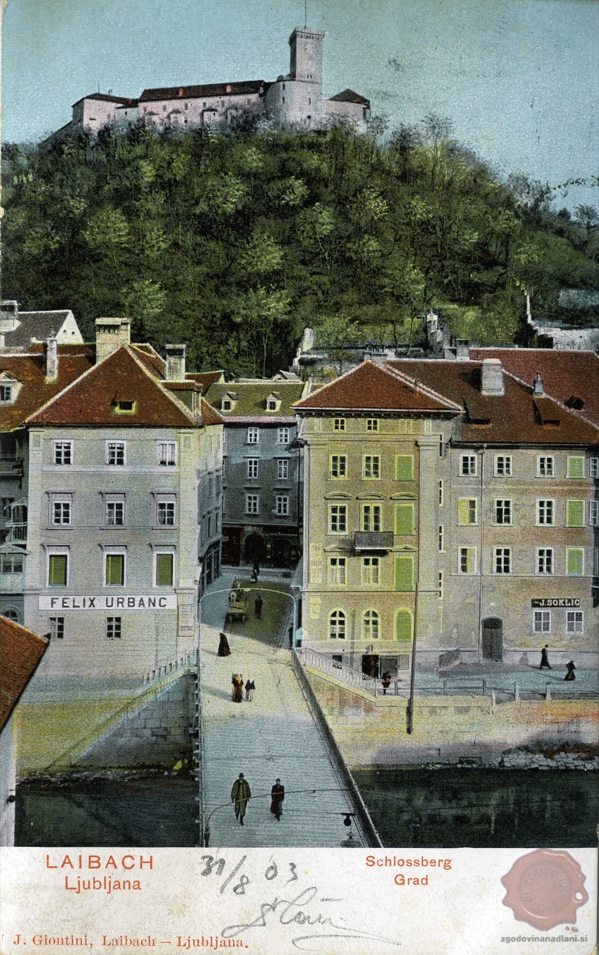 Čevljraski_most_Ljubljanski_grad_Ljubljanica_1903