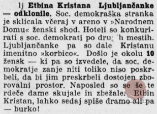 Slovenec, 20. marec 1911, str. 3, Etbina Kristana Ljubljančanke – odklonile.