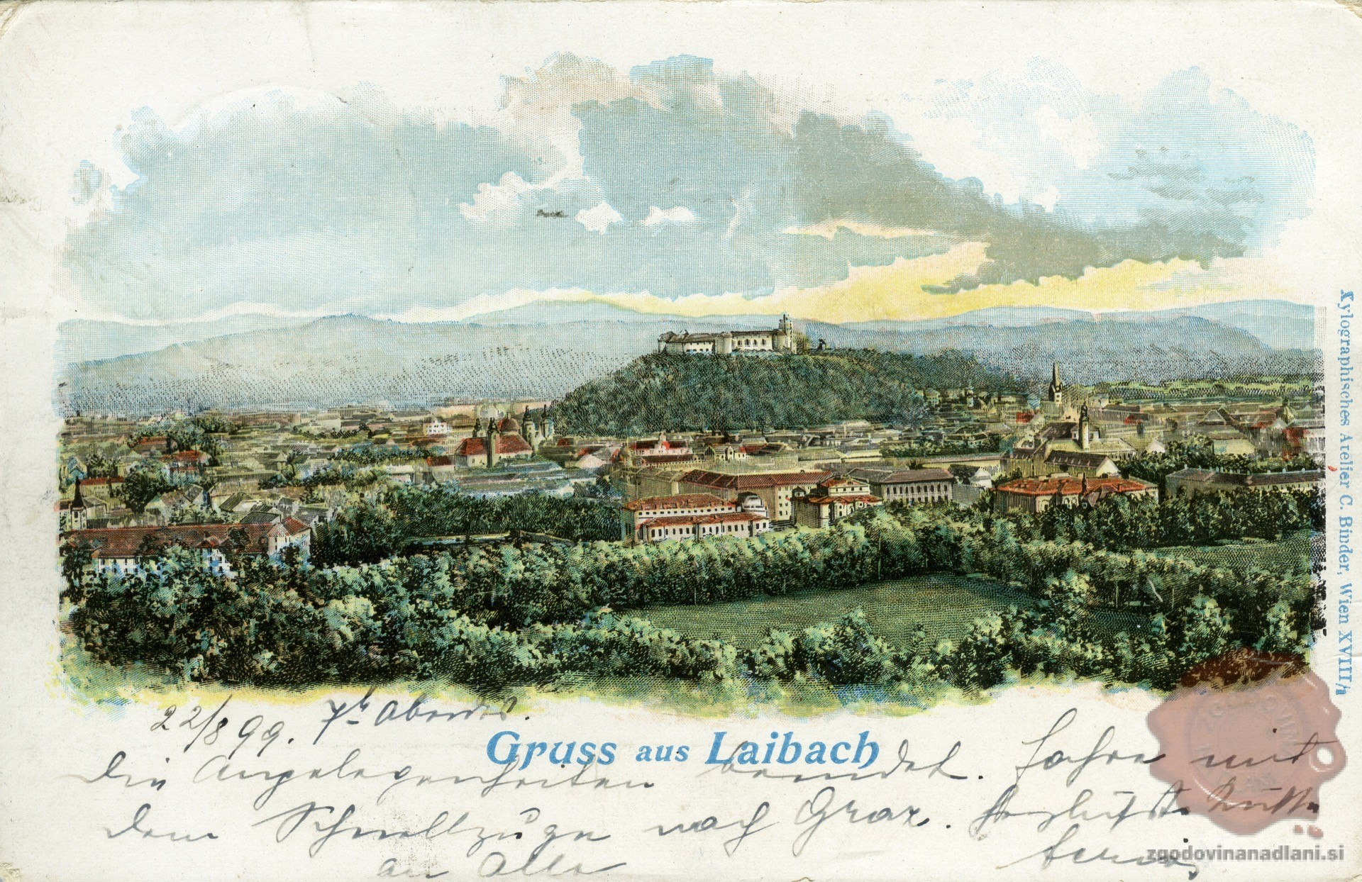 Ljubljana_Tivoli_Stolnica_Franciskanska_cerkev_Grad_1899