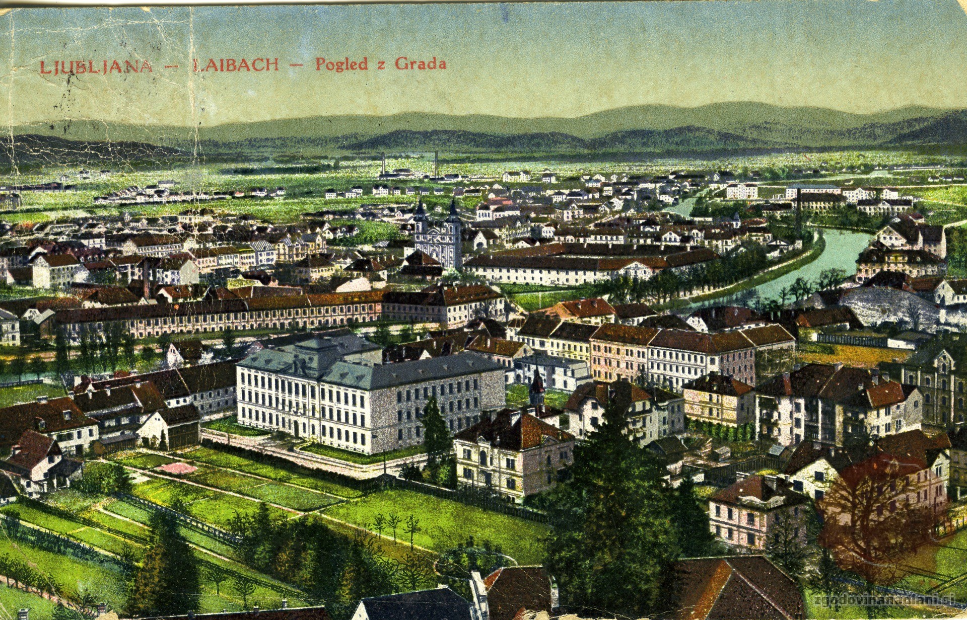 Ljubljana_Gimnazija_Poljane_Cerkev_sv._Petra_cukrarna_1900-1915