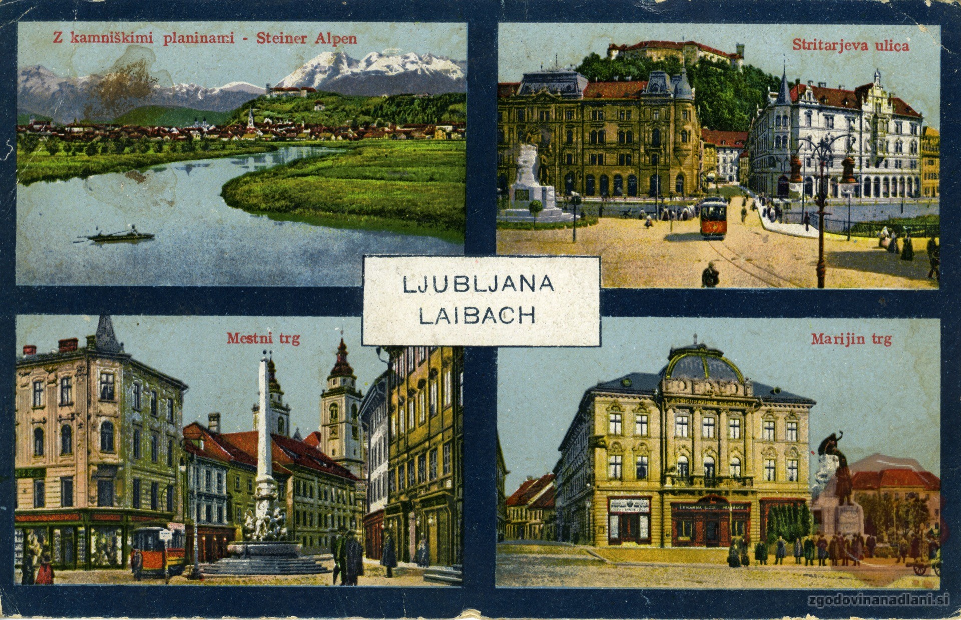 Ljubljana_Mestni_trg_Stritarjeva_ulica_Marijin_trg_Kamniške_Alpe_Ljubljanski_Grad_1917
