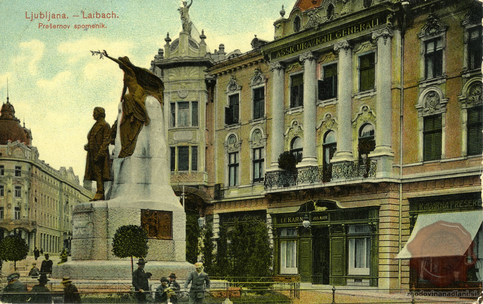 prešernov_spomenik_lekarna_prešernov_trg_marijin_trg_urbančeva_hiša_ljubljana_1913