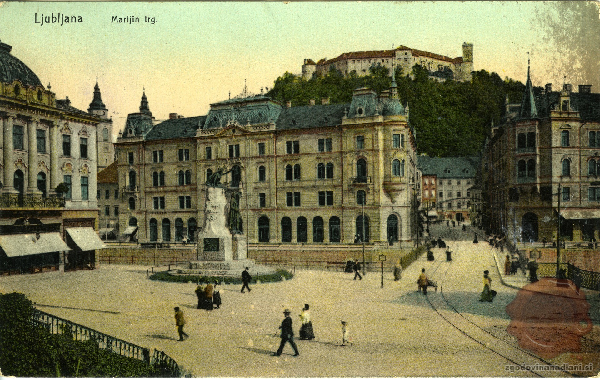 prešernov_spomenik_trg_ljubljanski_grad_kresija_filipov_dvorec_ljubljana_1909
