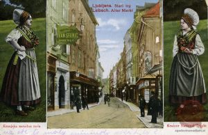 Stari_trg_Kranjska_narodna_noša_Tramvaj_Ljubljana_1922