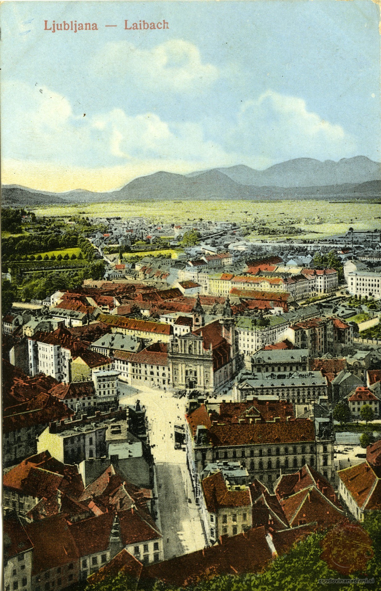 Ljubljana_Marijin_trg_Prešernov_trg_Tromostovje_Franciskanska_cerkev_1910