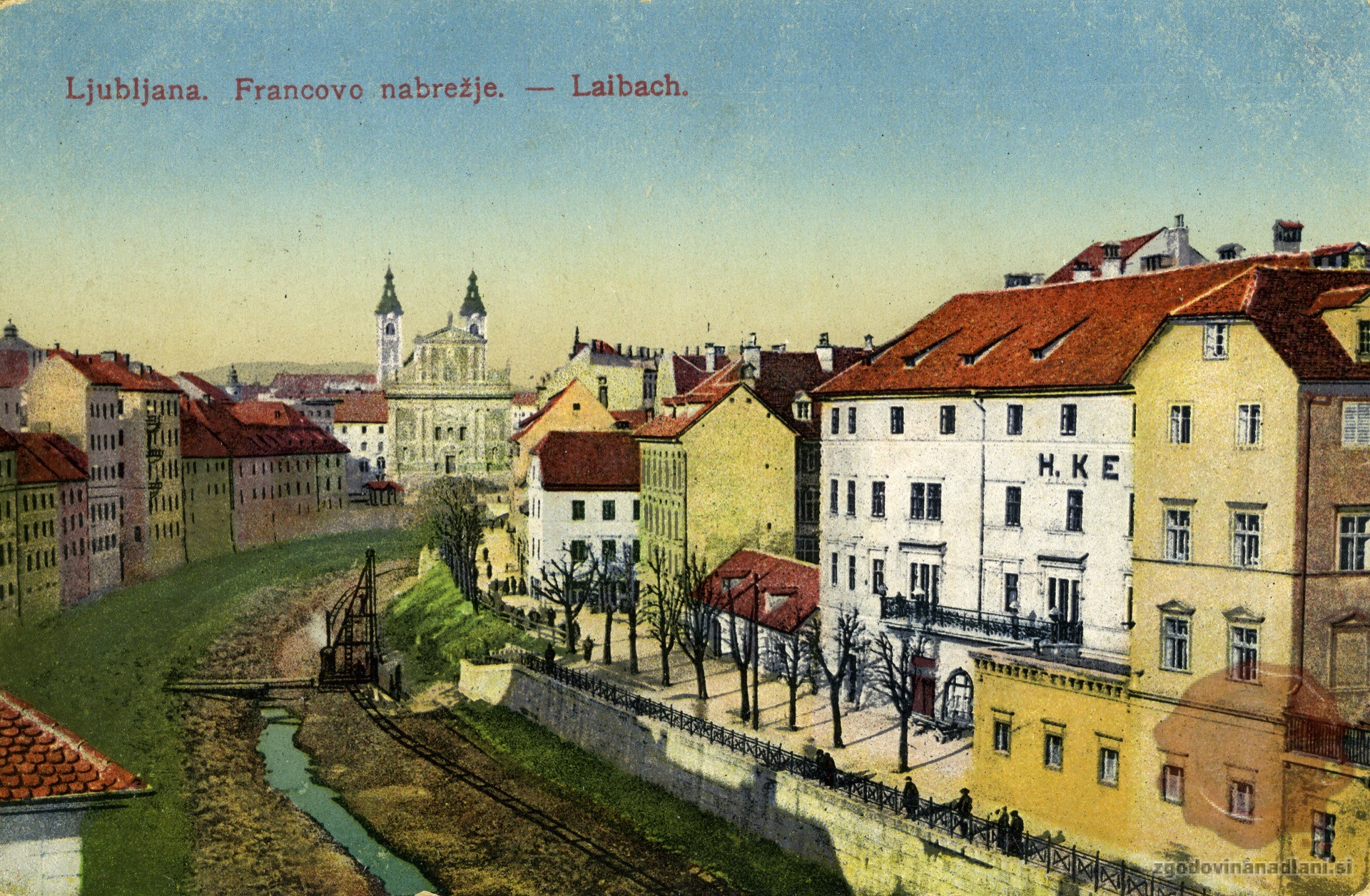 286-1_Ljubljana_regulacija_Ljubljanica_Frančiškanska_cerkev_1908