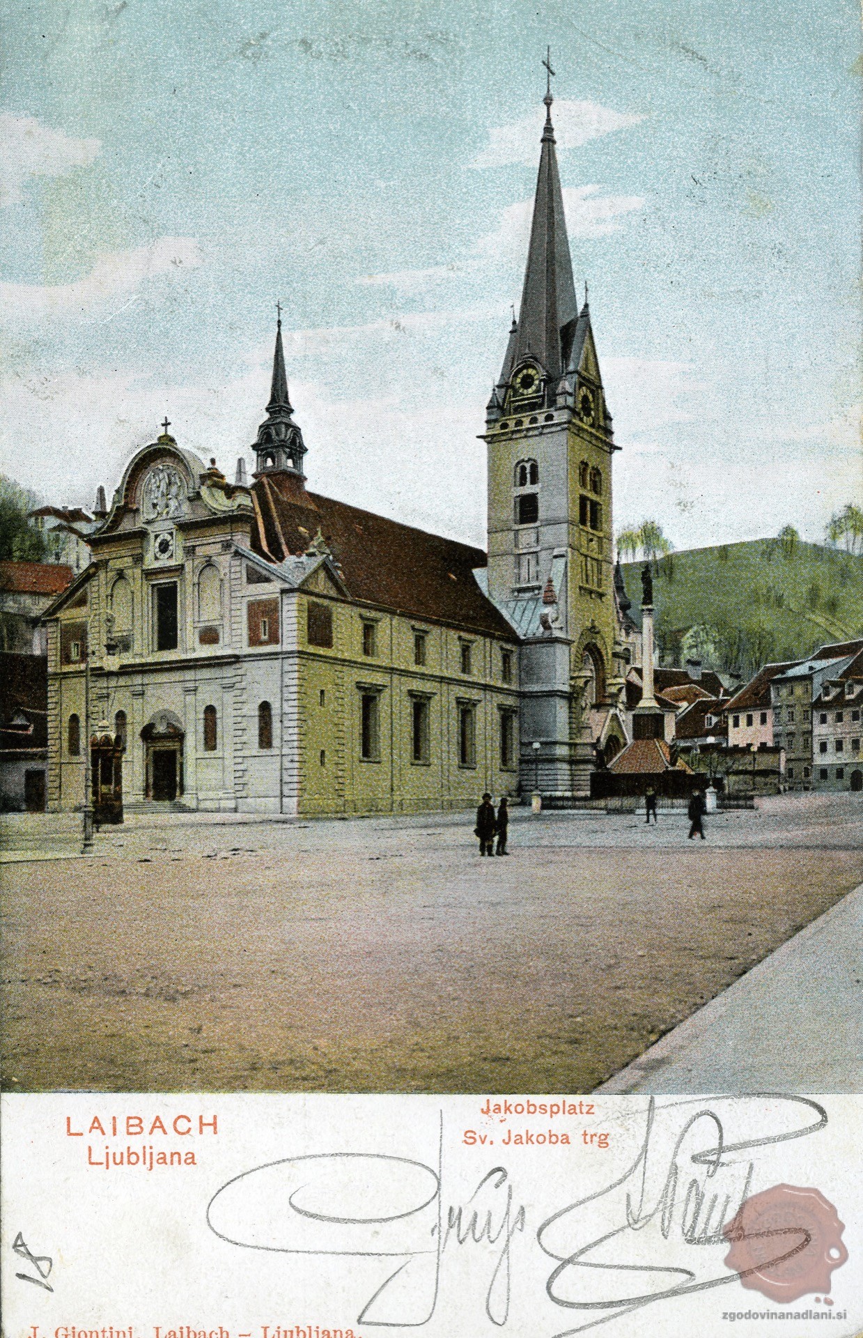 Ljubljana_Šentjakobski_trg_Šentjakobska_cerkev_Levstikov_trg_1906