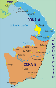 Svobodno tržaško ozemlje (STO). Vir: Wikipedia.