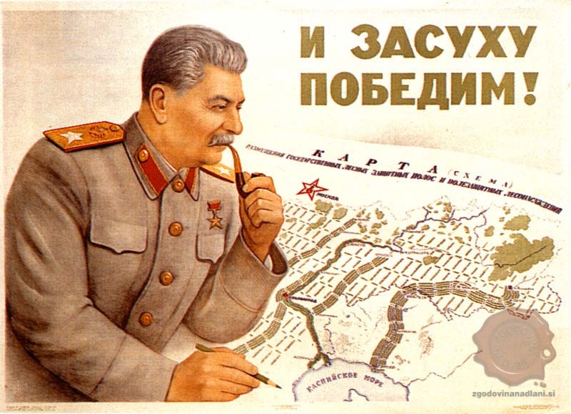 Sovjetski plakat iz II. svetovne vojne, Stalin načrtuje obrambo Stalingrada.