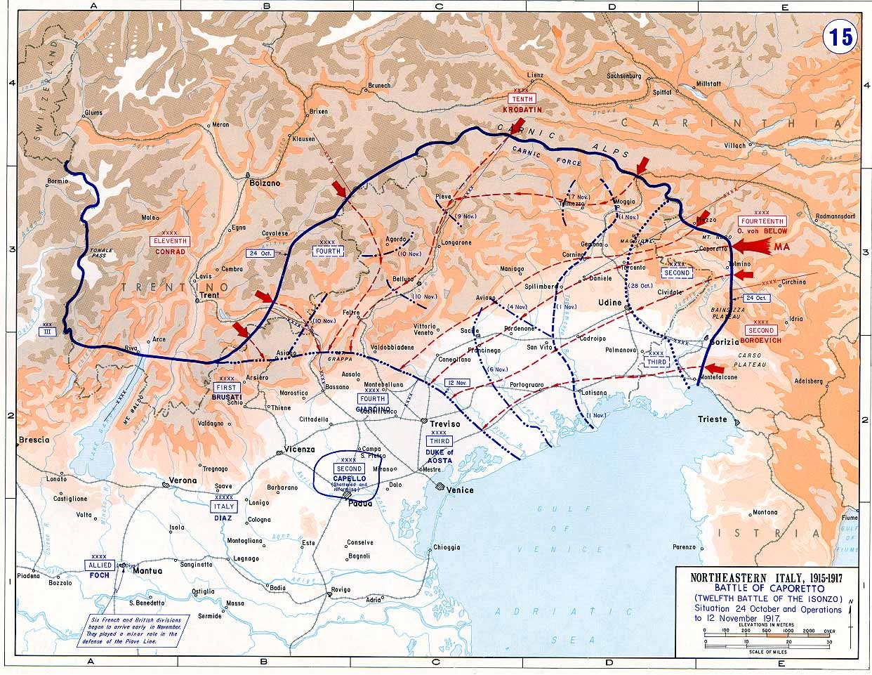 Zemljevid 12. soške fronte. Vir: Wikipedia.