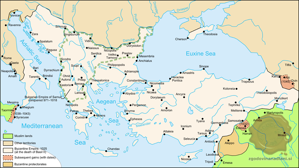 Bizantinsko cesarstvo ob smrti Vasilija II. leta 1025, FOTO Wikipedia