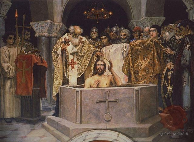 Pokristjanjevanje kijevskega kneza Vladimirja I. leta 988. Vir: Wikipedia