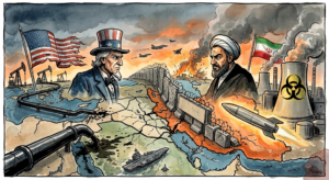 Iransko-ameriški konflikt. Ustvarjeno z UI.